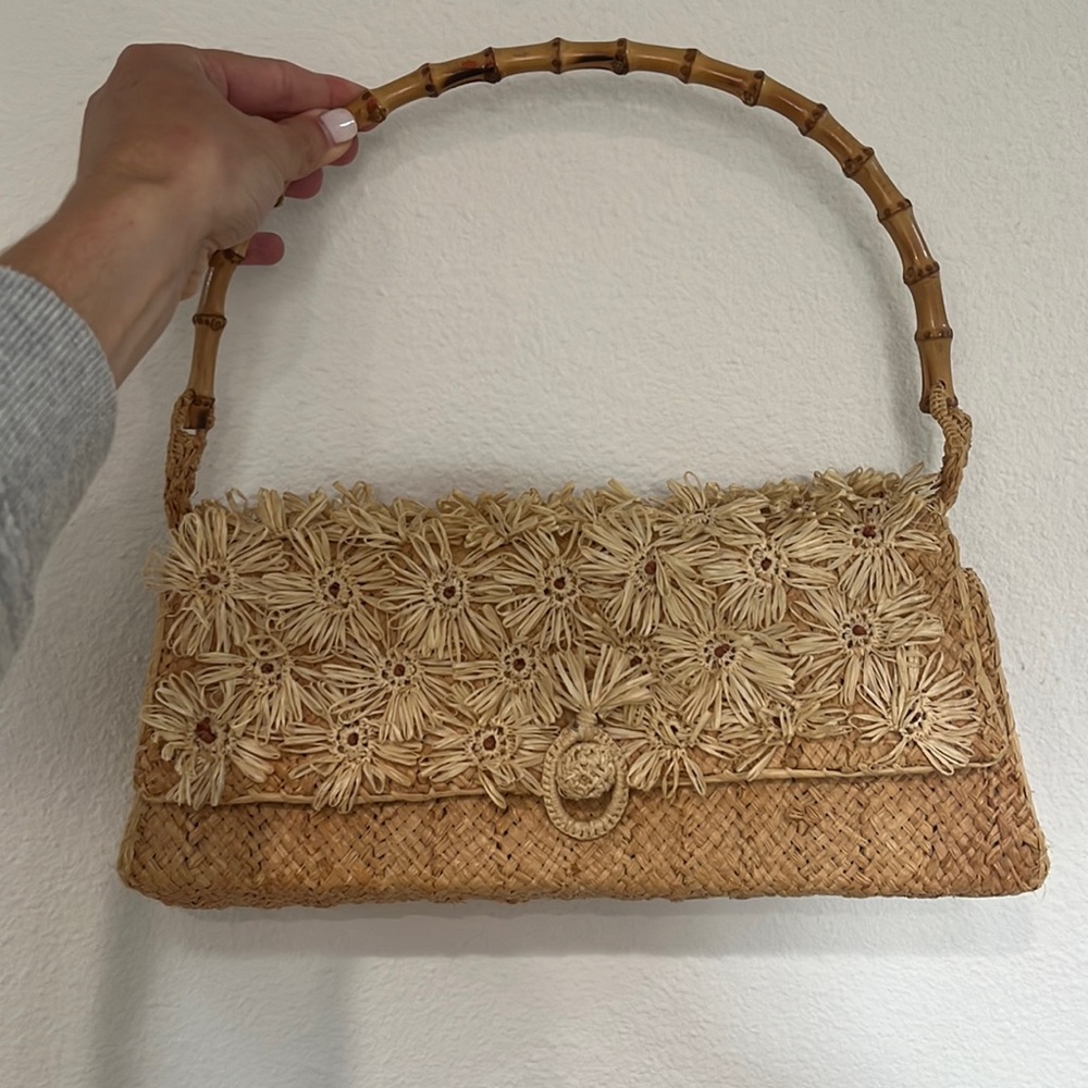 Vintage rattan mini bag with bamboo handle